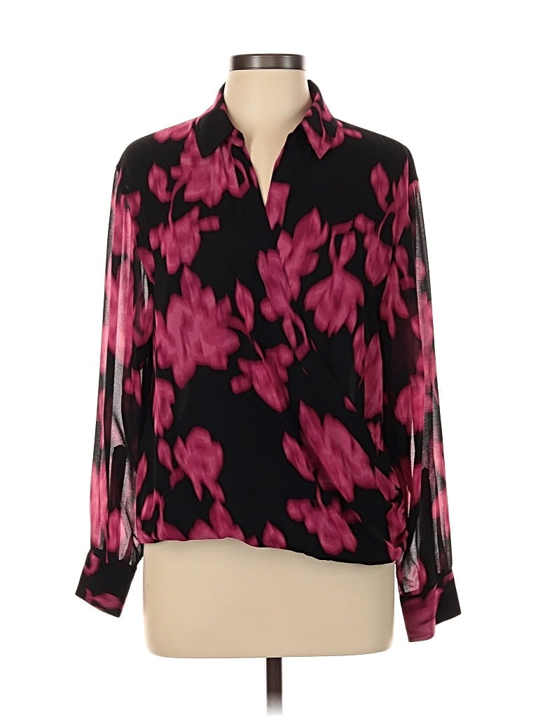 Pre-owned Calvin Klein Long Sleeve Blouse In Burgundy