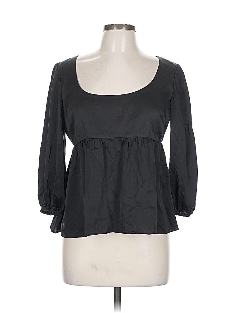 Pre-owned Amanda Uprichard 3/4 Sleeve Silk Top Black Square Neckline Tops
