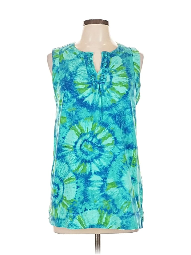 Pre-owned Jones New York Sport Sleeveless Top Teal Keyhole Neckline Tops In Blue
