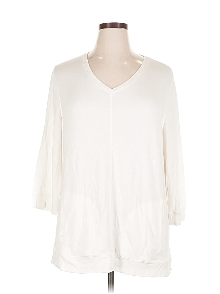 Pre-owned Weekends By Chico's 3/4 Sleeve Top Ivory V Neck Tops In White