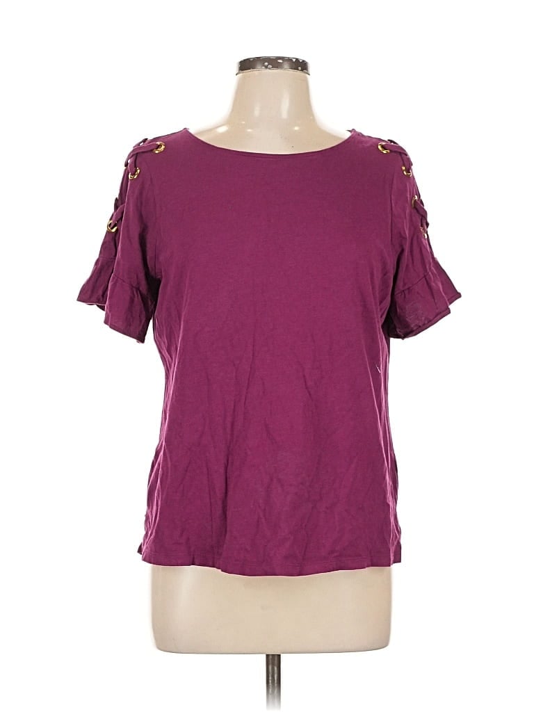 Pre-owned Michael Michael Kors Short Sleeve Top Burgundy Cold Shoulder Neckline Tops