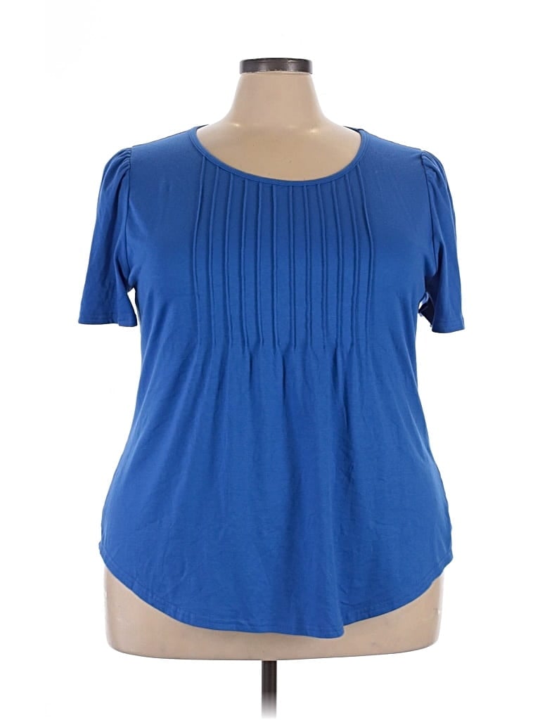 Pre-owned Ofeefan Short Sleeve Top Blue Scoop Neck Tops