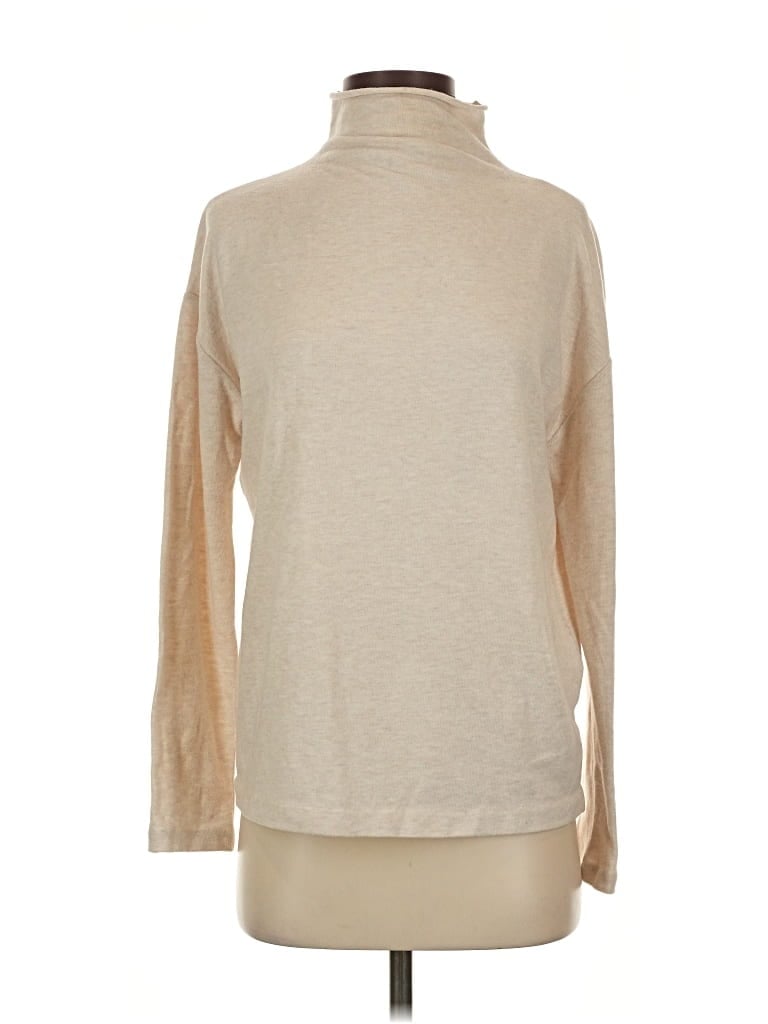 Pre-owned Vince Long Sleeve Top Tan Turtleneck Tops In Brown