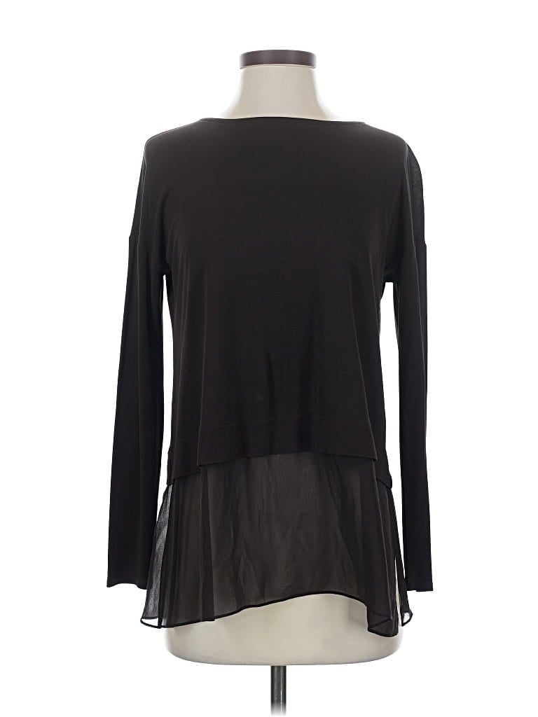 Pre-owned Eileen Fisher Long Sleeve Top Black Scoop Neck Tops