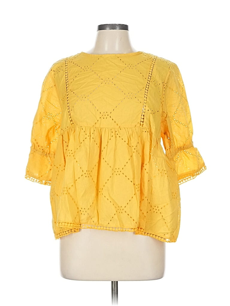 Pre-owned Jennifer & Grace 3/4 Sleeve Blouse In Yellow