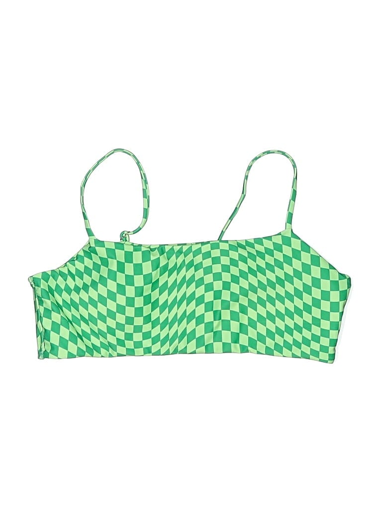 Pre-owned Unbranded Swimsuit Top Green Houndstooth Pattern Swimwear