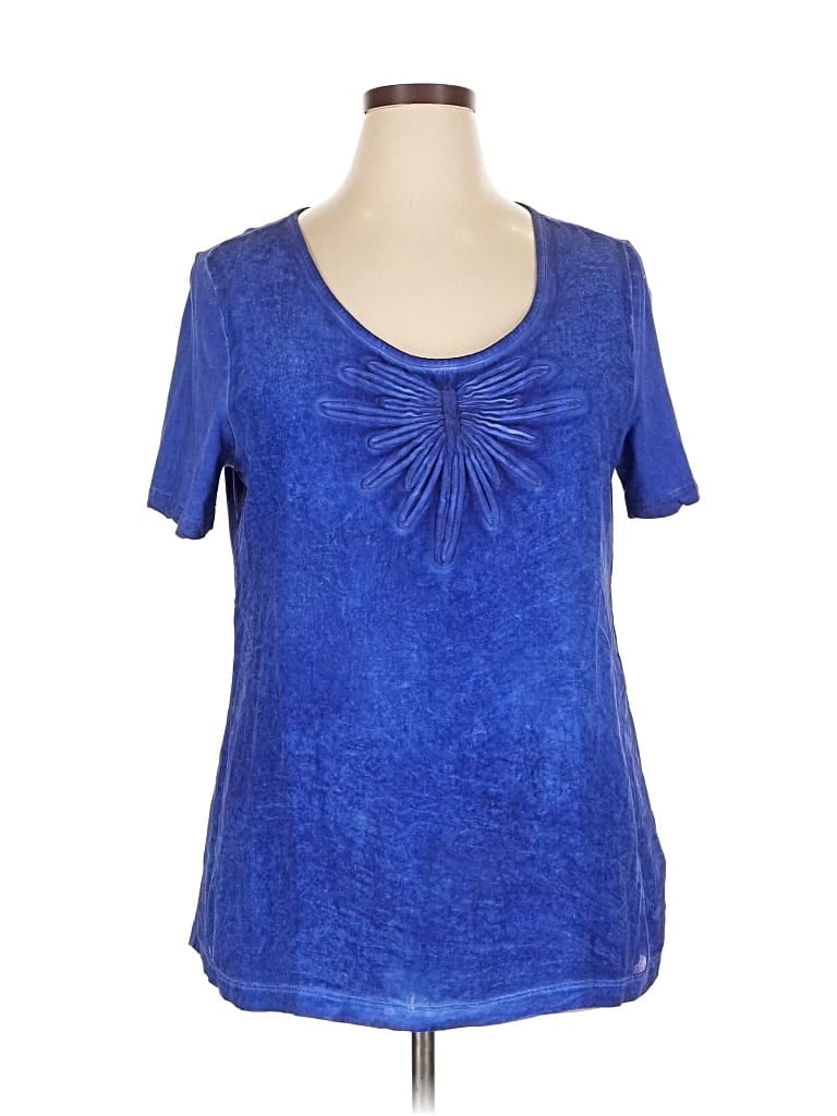 Pre-owned Soft Surroundings Short Sleeve Top Blue Scoop Neck Tops