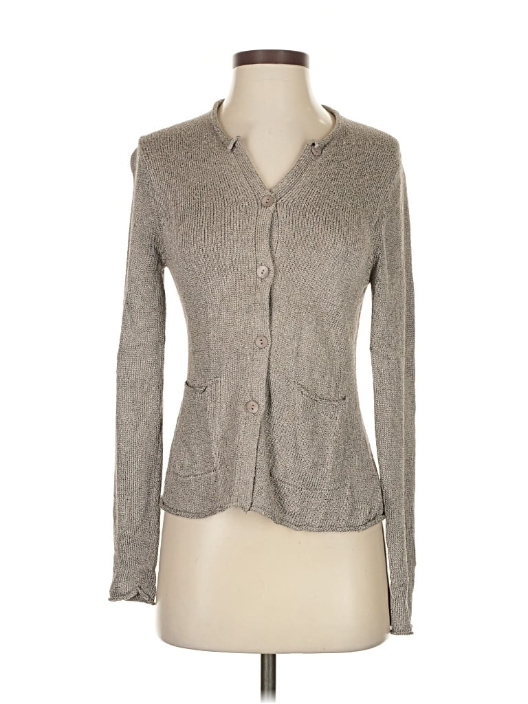 Pre-owned Eileen Fisher Silk Cardigan Sweater In Gray
