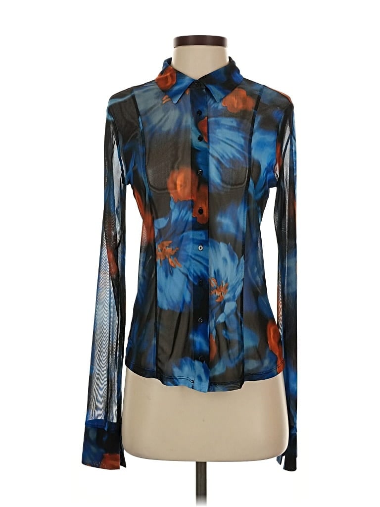 Pre-owned Mng Long Sleeve Blouse In Blue