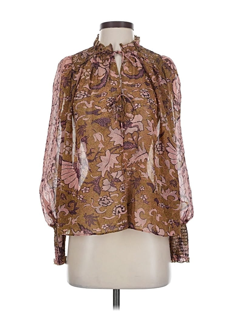 Pre-owned Opt Long Sleeve Blouse In Brown