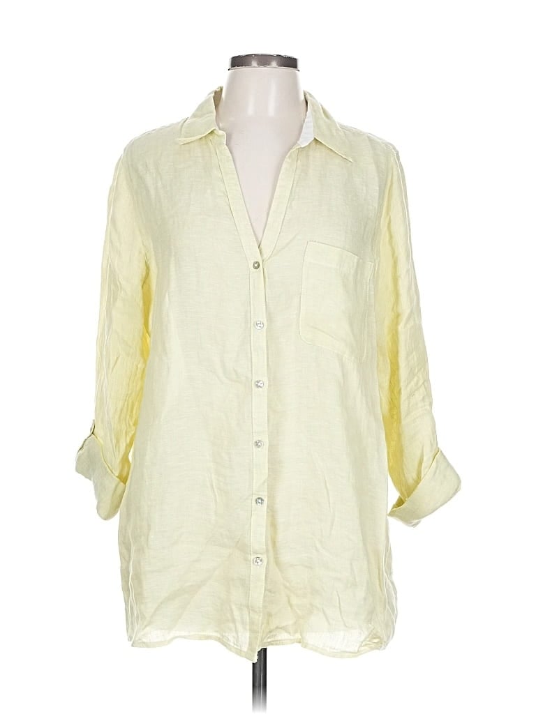 Pre-owned Sigrid Olsen 3/4 Sleeve Button Down Shirt In Yellow