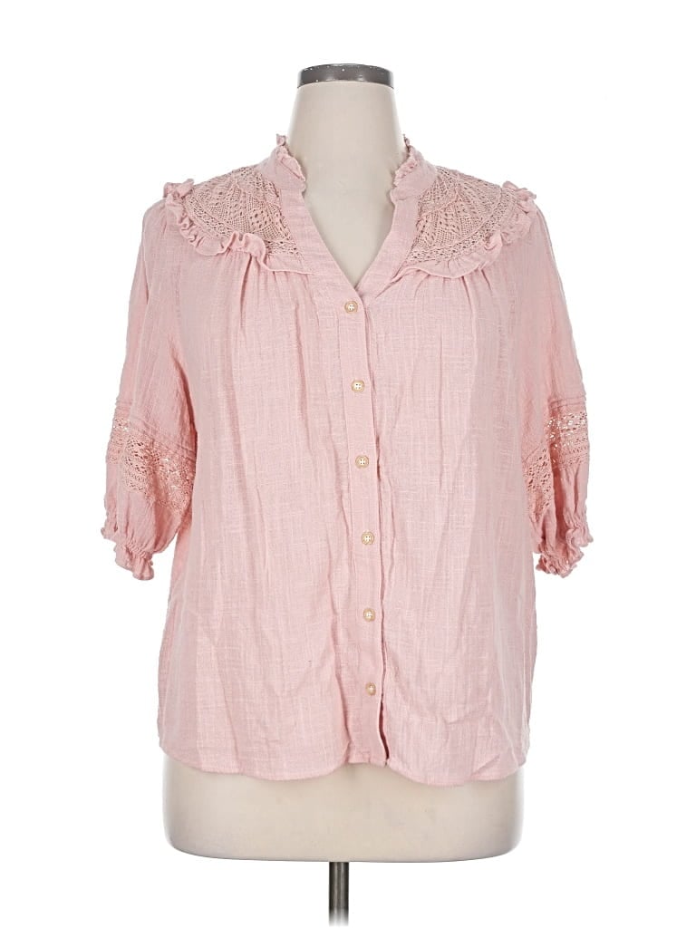 Pre-owned Democracy 3/4 Sleeve Button Down Shirt In Pink