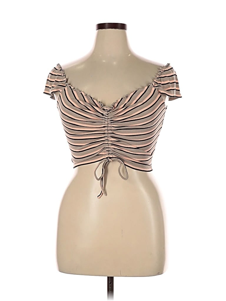 Pre-owned Volcom Short Sleeve Top Brown Sweetheart Neckline Tops