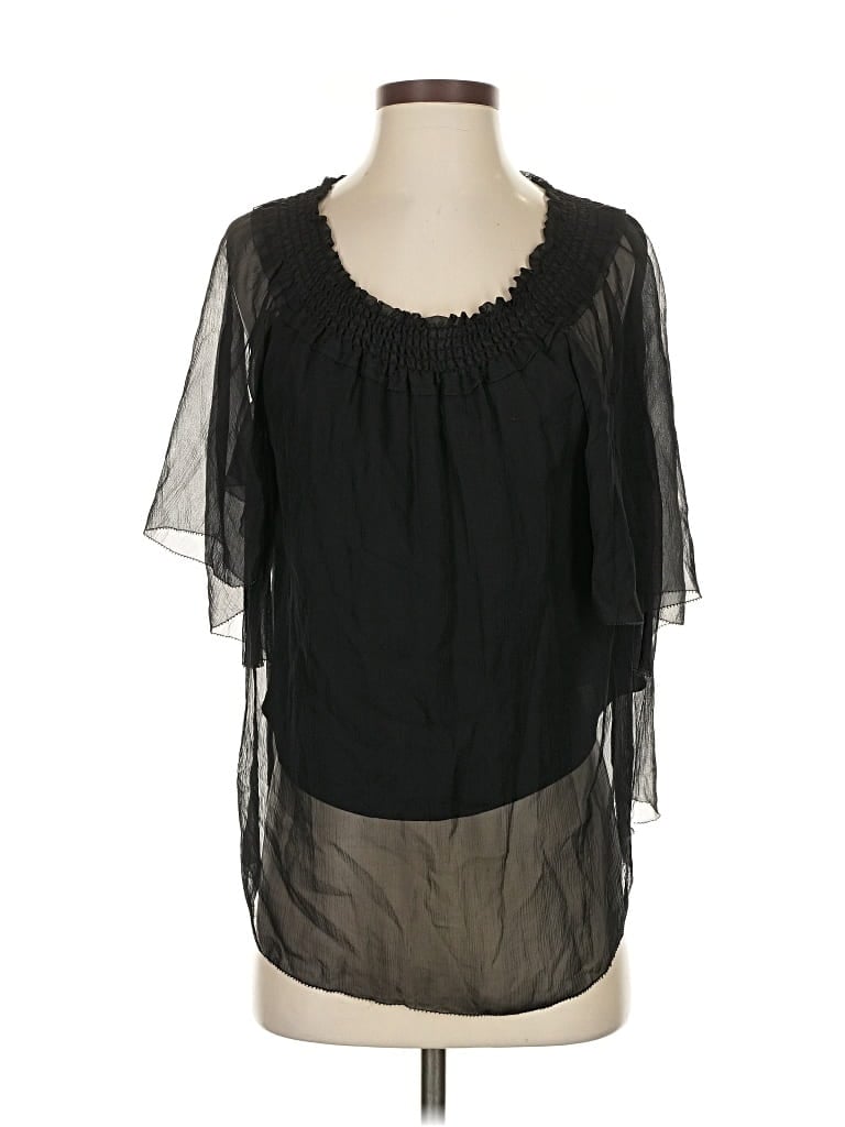 Pre-owned Elie Tahari Short Sleeve Silk Top Black Scoop Neck Tops