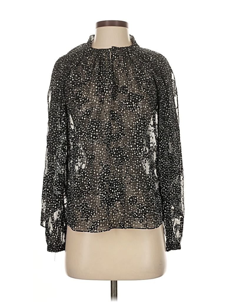 Pre-owned Rebecca Taylor Long Sleeve Silk Top Black Mock Neckline Tops