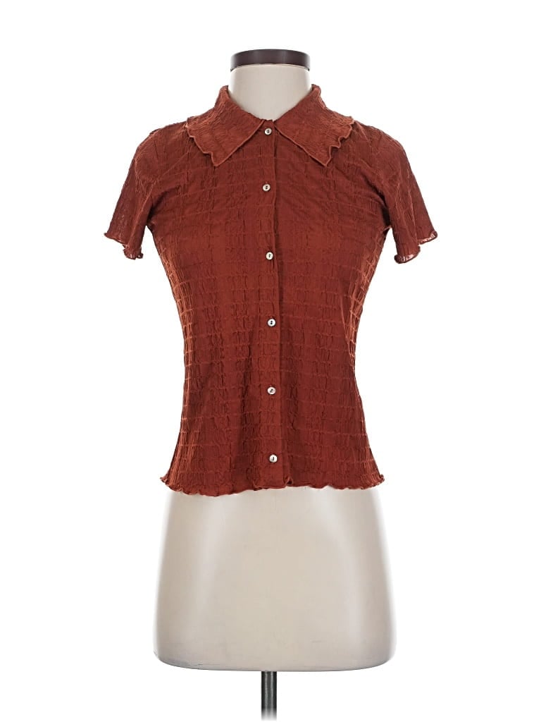 Pre-owned Vince Short Sleeve Blouse In Brown