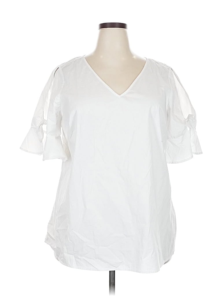 Pre-owned Lane Bryant Short Sleeve Blouse In White