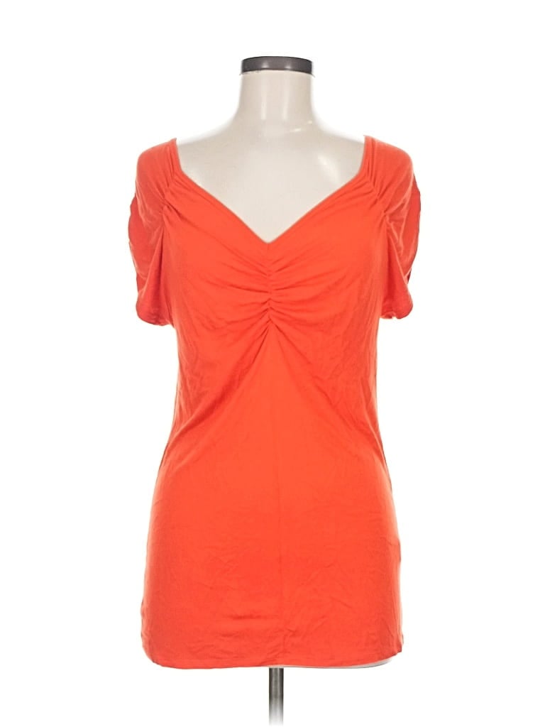 Pre-owned August Silk Short Sleeve Top Orange Sweetheart Neckline Tops