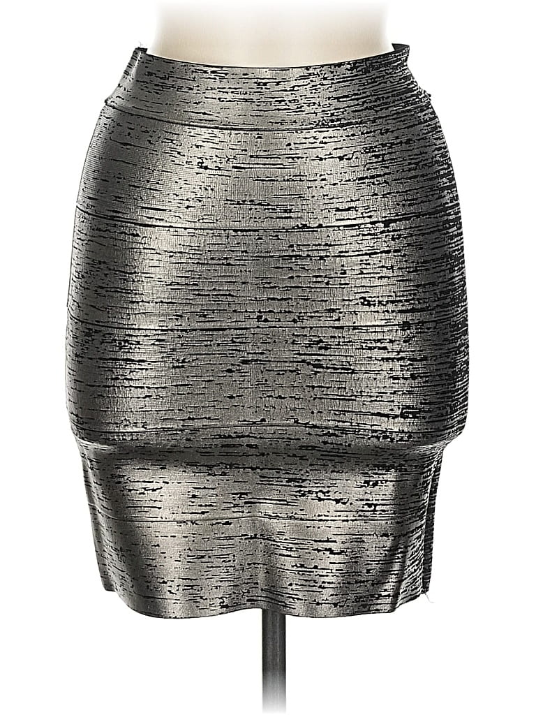 Pre-owned Bcbgmaxazria Faux Leather Skirt In Silver