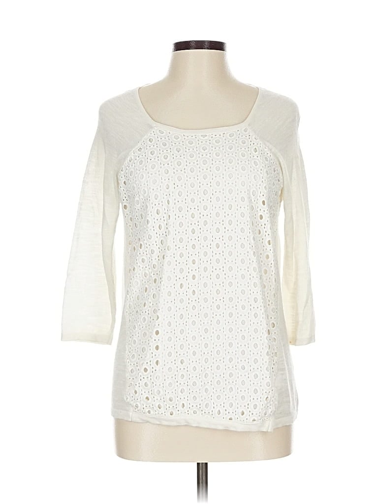 Pre-owned Elle 3/4 Sleeve Top Ivory Square Neckline Tops In White