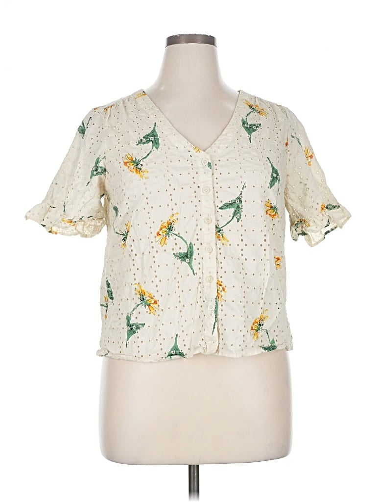 Pre-owned Madewell Short Sleeve Blouse In White