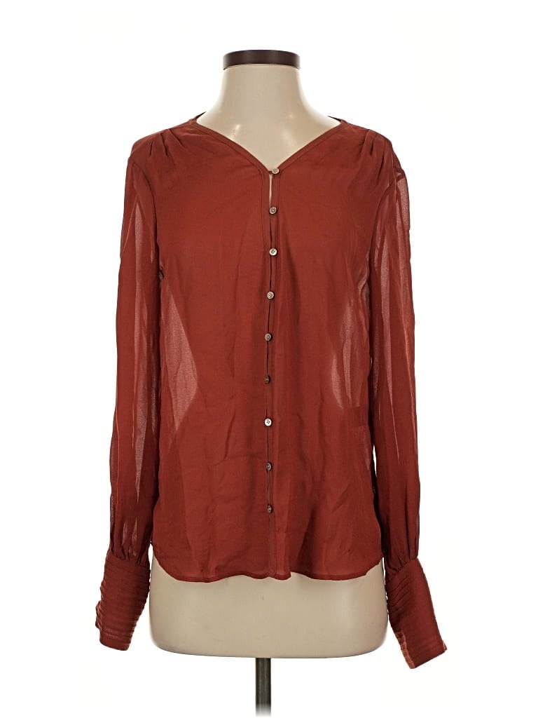 Pre-owned Elizabeth And James Long Sleeve Silk Top Burgundy Keyhole Neckline Tops