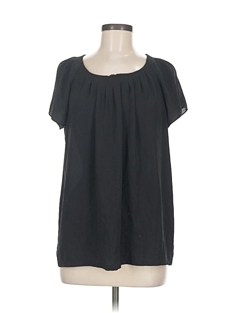 Pre-owned Susan Graver Short Sleeve Blouse In Black