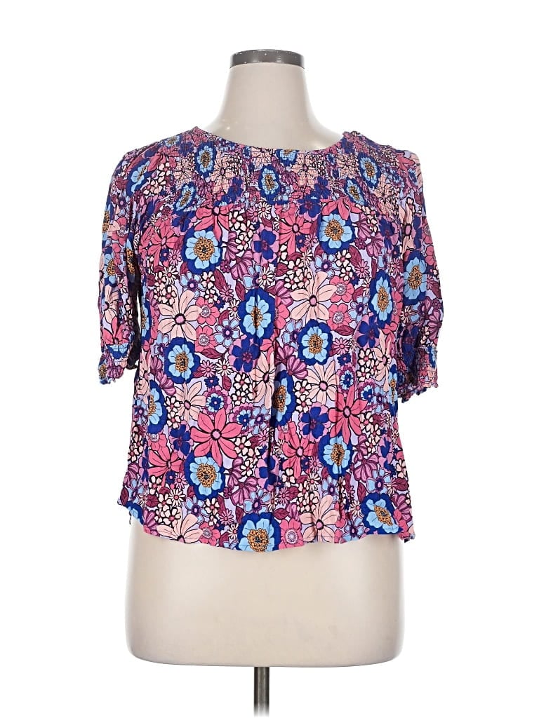 Pre-owned Terra & Sky Short Sleeve Blouse In Pink