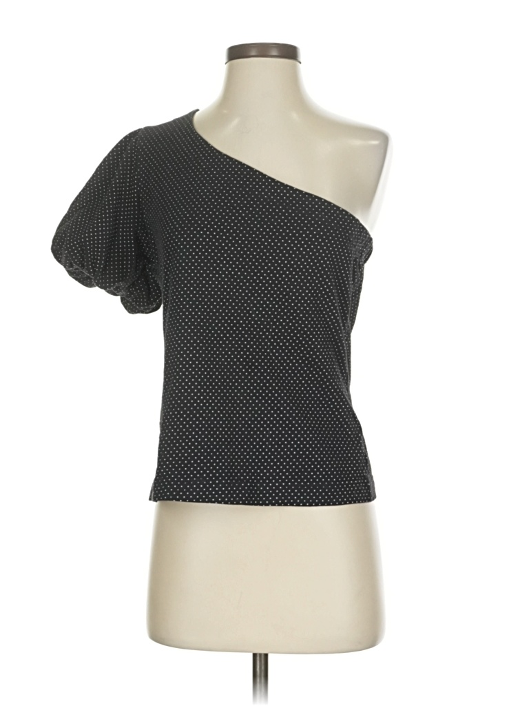 Pre-owned Maeve By Anthropologie Short Sleeve Top Black One Shoulder Neckline Tops