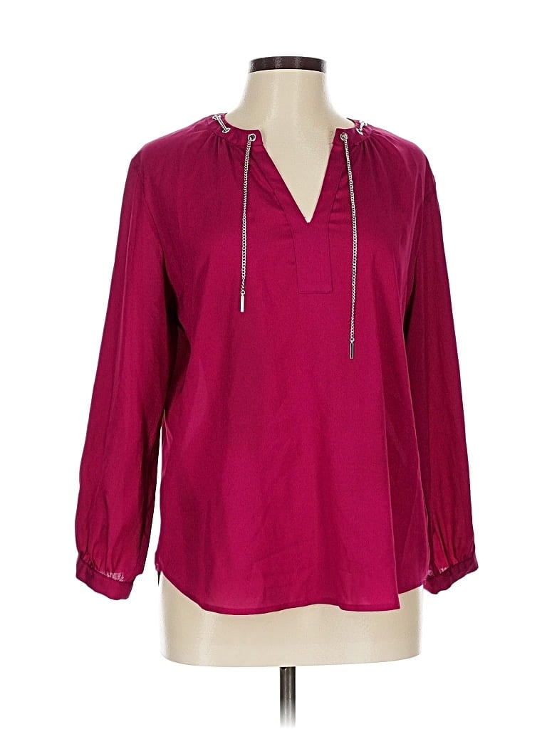 Pre-owned New York And Company 3/4 Sleeve Blouse In Burgundy