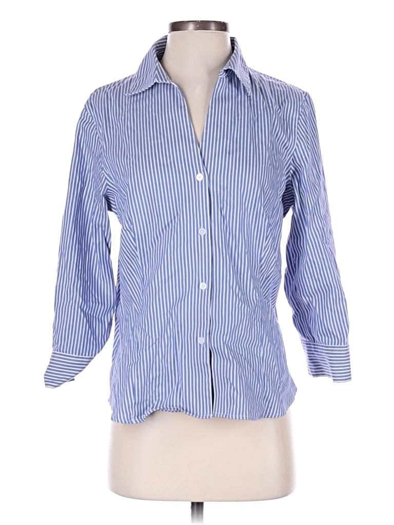Pre-owned Anne Klein 3/4 Sleeve Button Down Shirt In Blue
