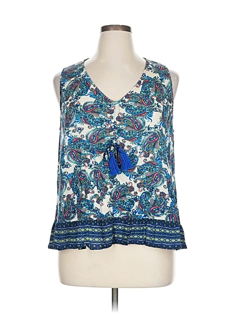 Pre-owned One World Sleeveless Blouse In Blue