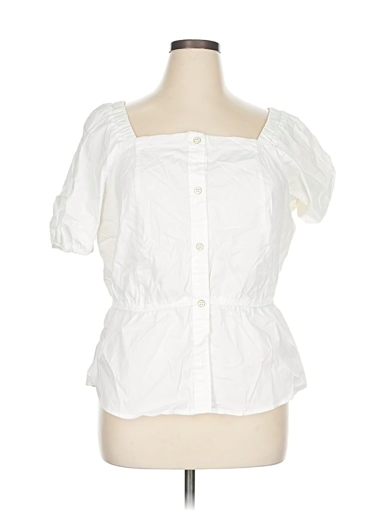 Pre-owned Liz Claiborne Short Sleeve Blouse In White