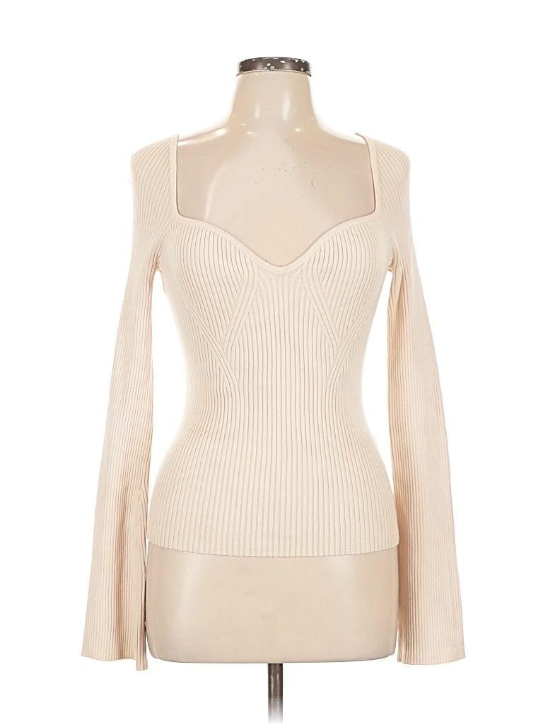 Pre-owned H&m Long Sleeve Top Ivory Cold Shoulder Neckline Tops In White