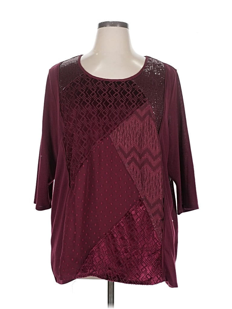 Pre-owned Catherines 3/4 Sleeve Top Burgundy Scoop Neck Tops