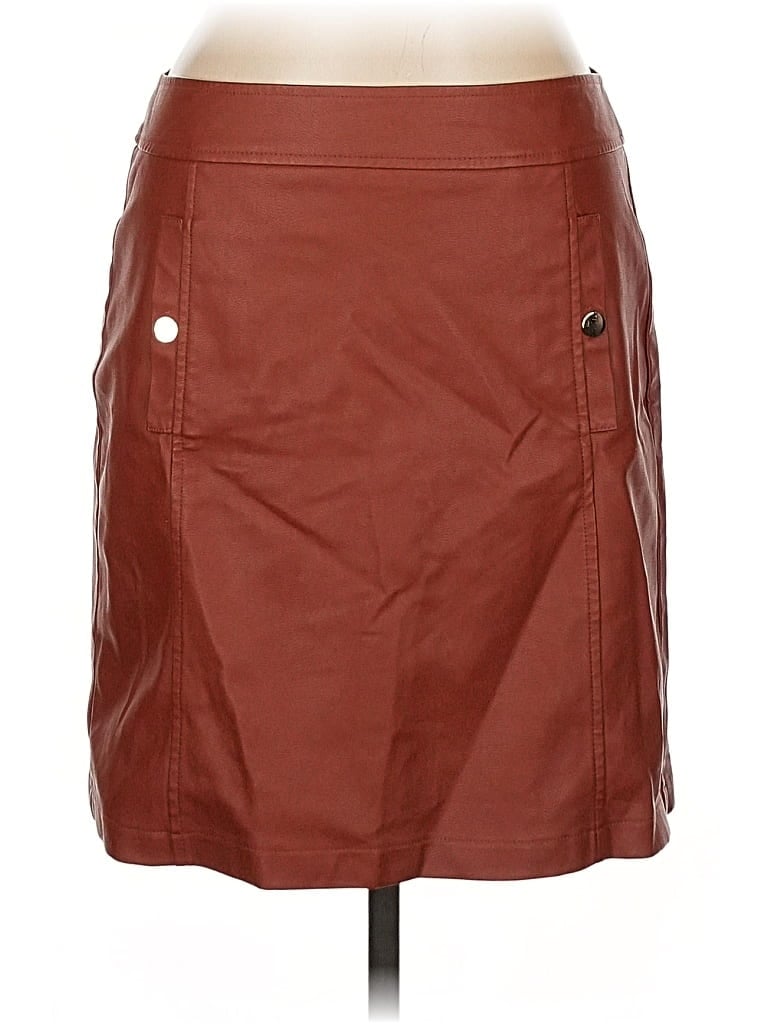 Pre-owned Ann Taylor Loft Faux Leather Skirt In Brown