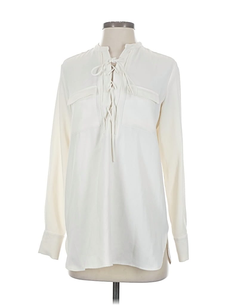 Pre-owned Ann Taylor Long Sleeve Blouse In White