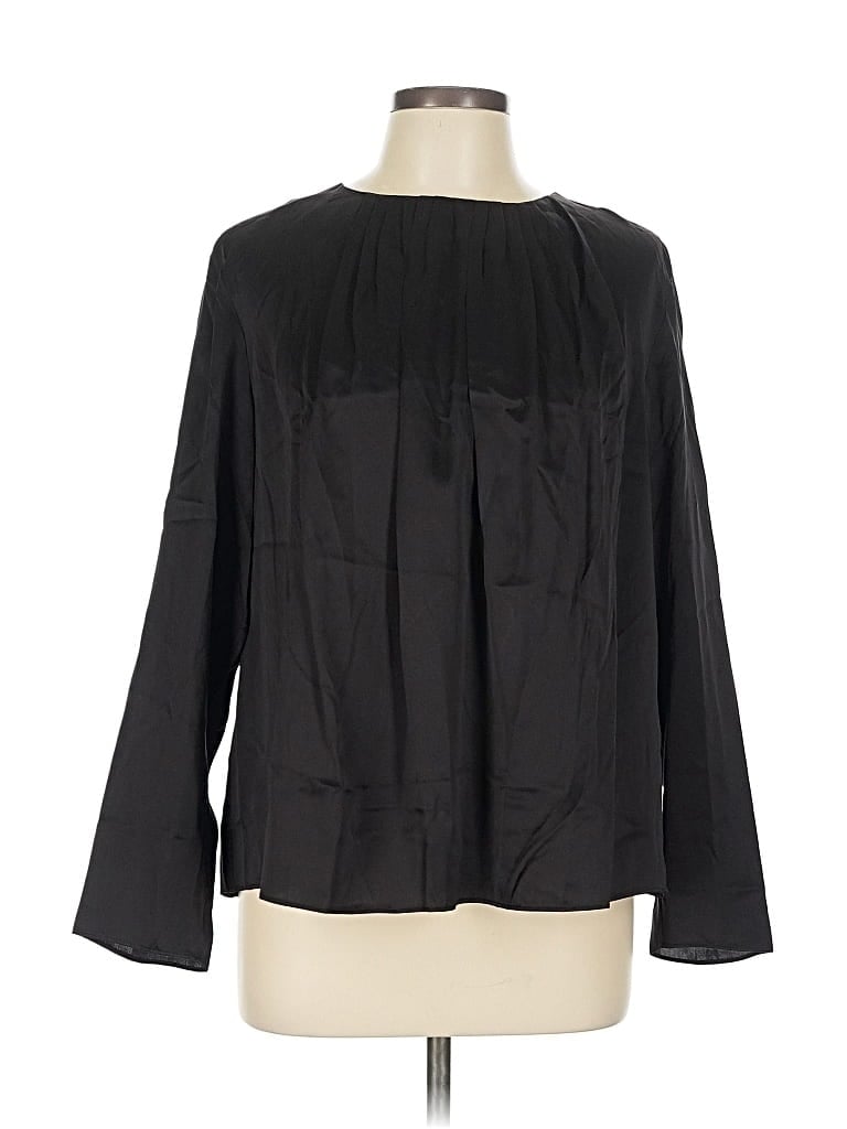 Pre-owned Br Standard Long Sleeve Silk Top Black Square Neckline Tops