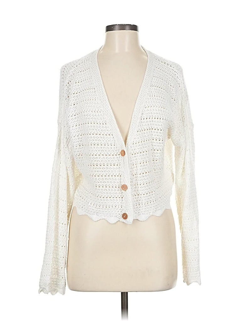 Pre-owned Pink Rose Cardigan Sweater In White