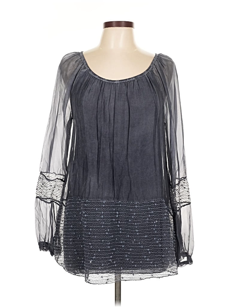 Pre-owned Saks Fifth Avenue Long Sleeve Blouse In Gray