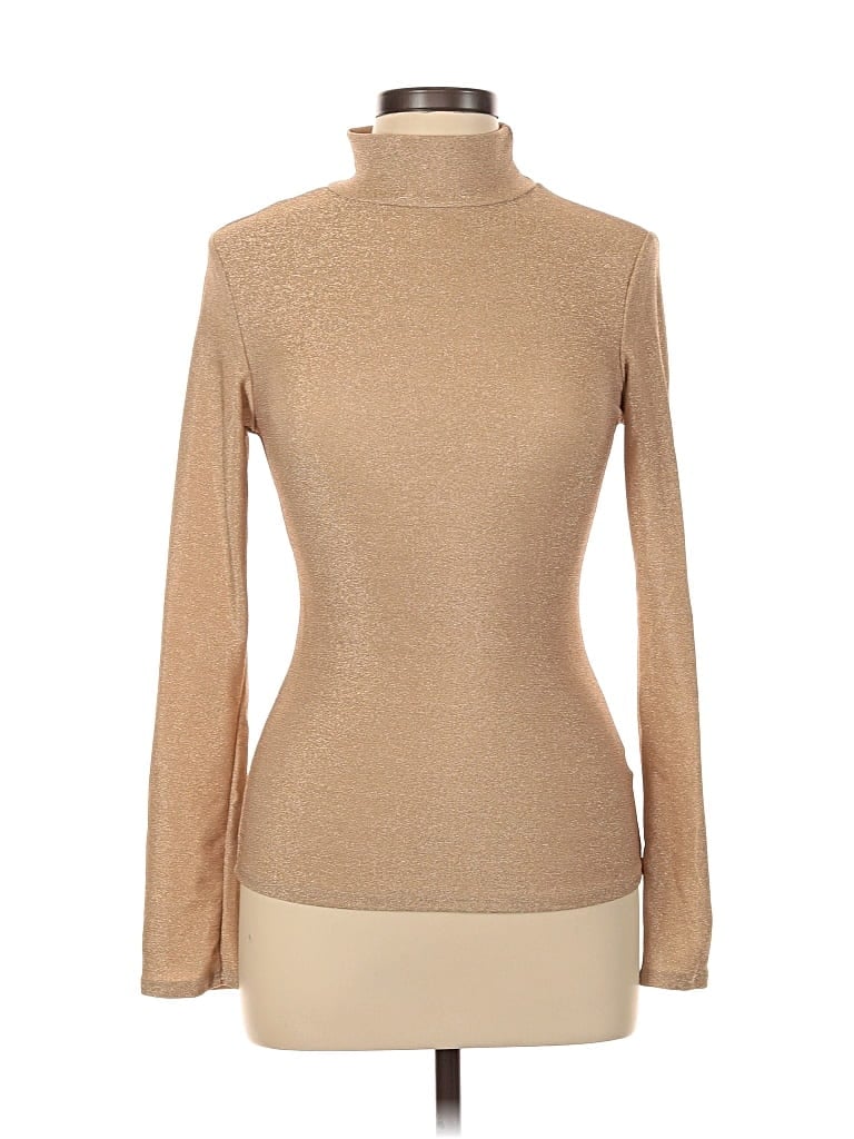 Pre-owned Peach Love Long Sleeve Top Tan Turtleneck Tops In Brown