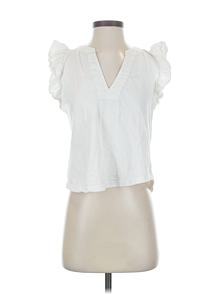 Pre-owned Maeve By Anthropologie Short Sleeve Blouse In White