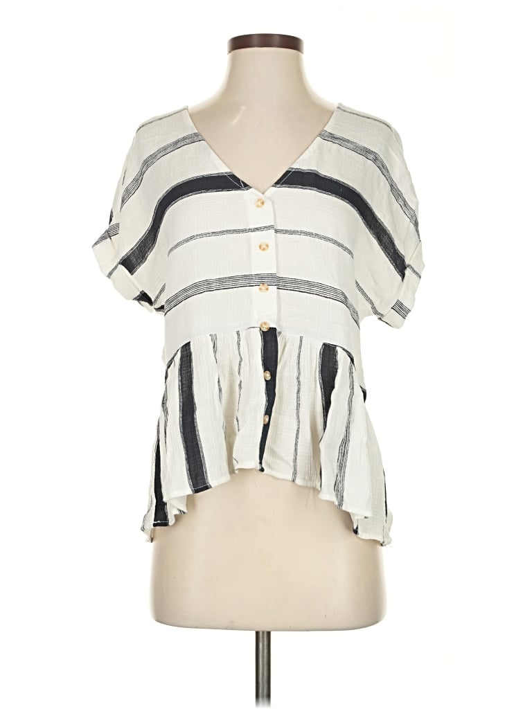 Pre-owned Blu Pepper Short Sleeve Blouse In White