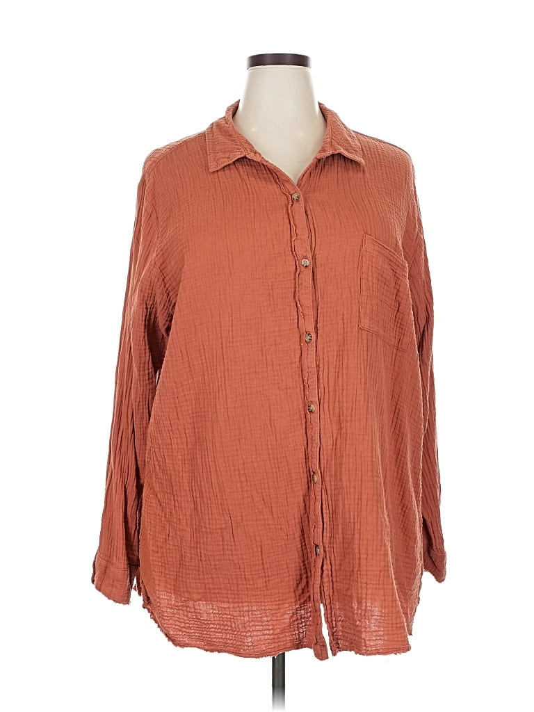 Pre-owned Natural Reflections Long Sleeve Blouse In Orange