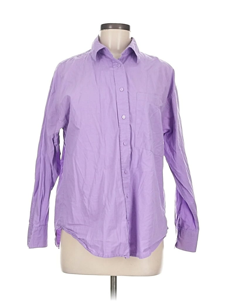 Pre-owned Stradivarius Long Sleeve Button Down Shirt In Purple