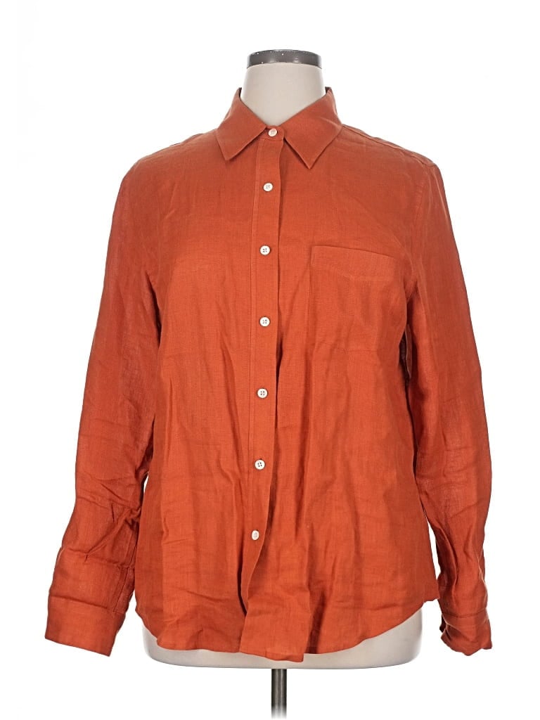 Pre-owned Ann Taylor Long Sleeve Button Down Shirt In Orange