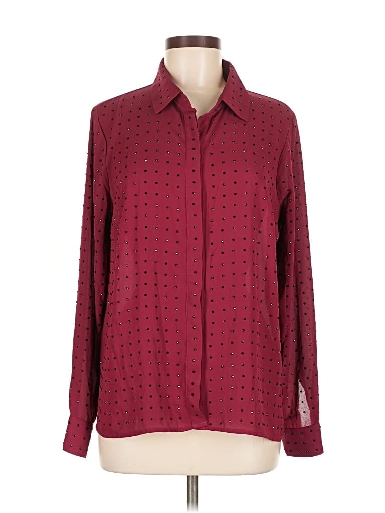 Pre-owned Inc International Concepts Long Sleeve Blouse In Burgundy