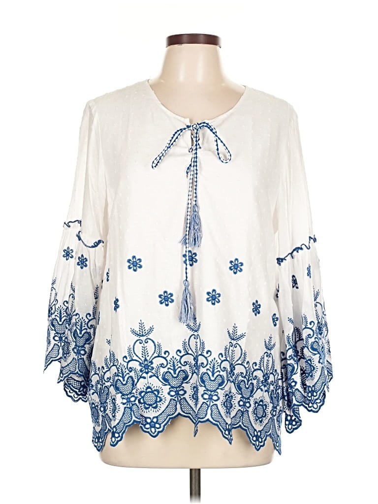 Pre-owned Karen Kane 3/4 Sleeve Blouse In White