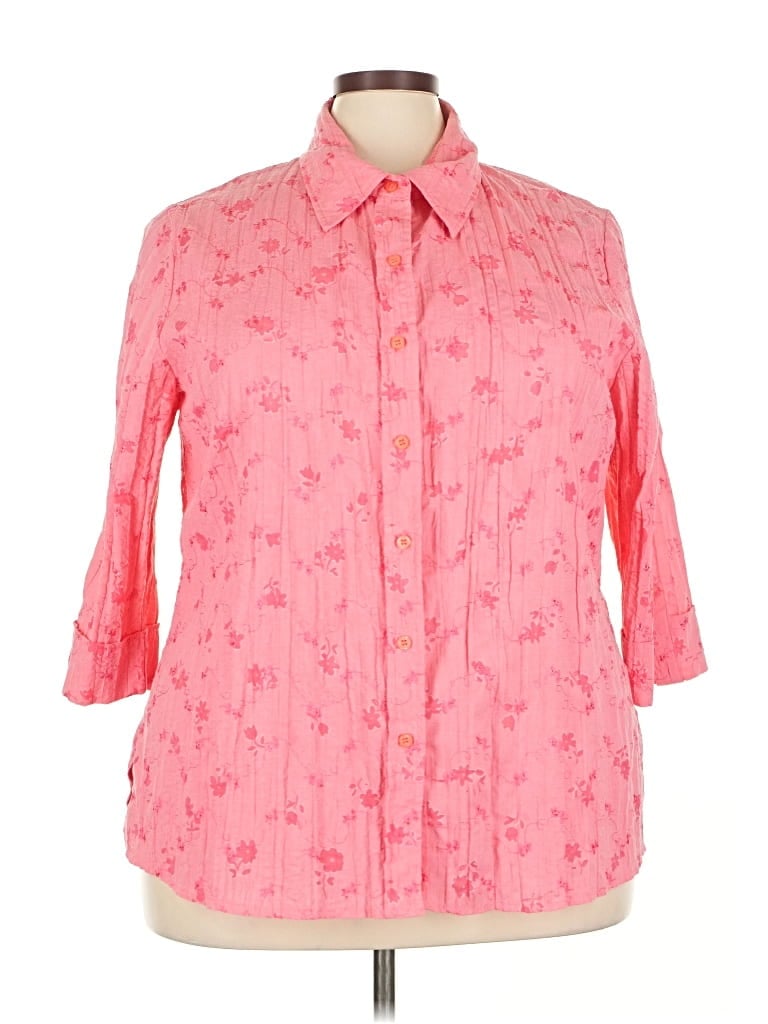 Pre-owned Fred David 3/4 Sleeve Button Down Shirt In Pink