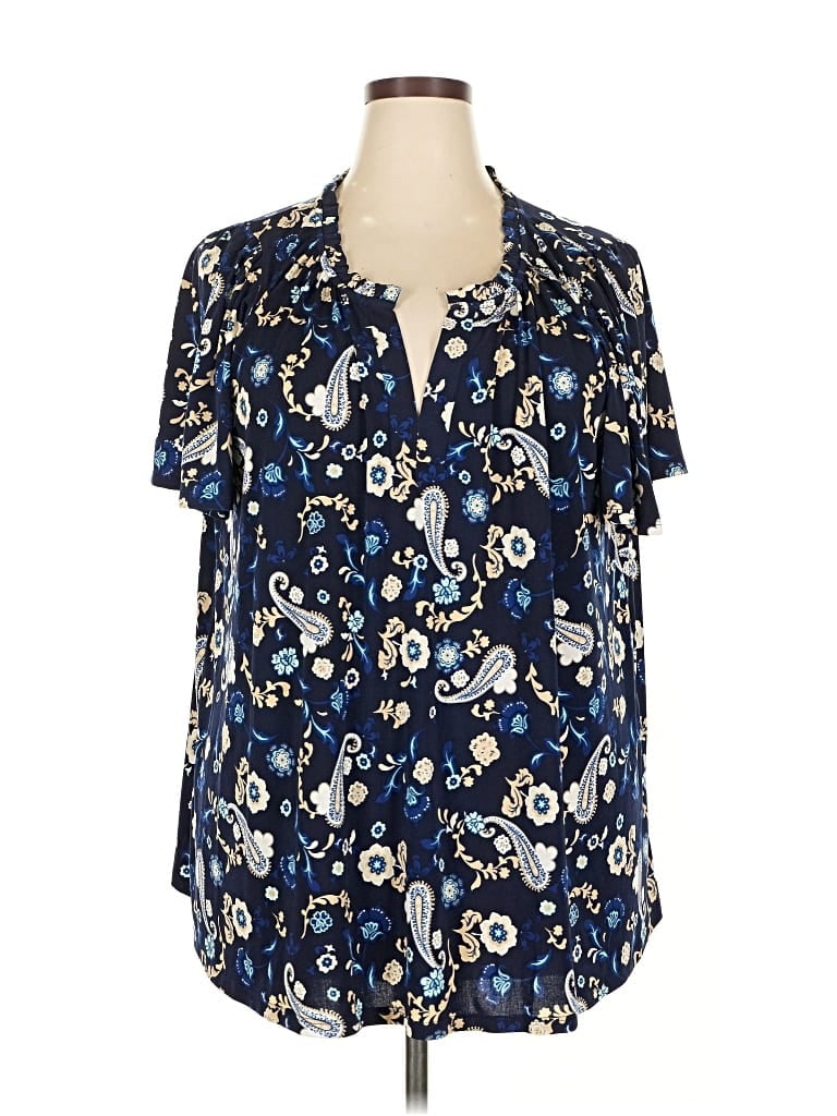 Pre-owned Lane Bryant Short Sleeve Blouse In Blue